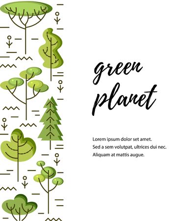 Vector illustration with trees. Place for text. Ecological concept. Template for flyer, poster, invitation, web, announcement. Flat and line style design.のイラスト素材