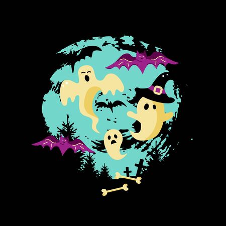 Halloween card with ghosts. Great for party invitation, flyer, greeting card, web, postcard.のイラスト素材