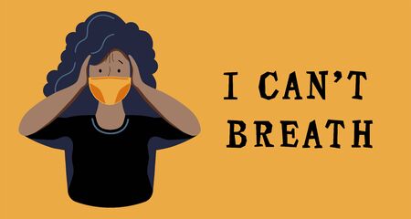 Female person with face mask. I cant breath. Black lives matter. Stop racism concept. Vector illustration.のイラスト素材