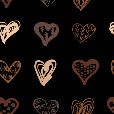Hand drawn style hearts on black background. Seamless pattern. Equality concept. Vector illustration.のイラスト素材