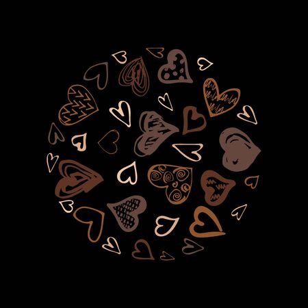 Round with hand drawn style hearts on black background. All and black lives matter concept. Equality concept. Vector illustration.のイラスト素材