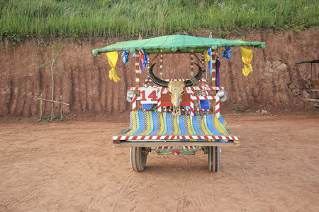 The cart move by engine use in farm and take the tourist to the top of mountain in the northeast of Thailandの写真素材