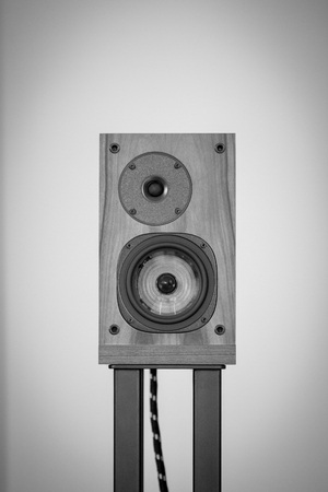 A audio speaker on stand in black and white.の写真素材