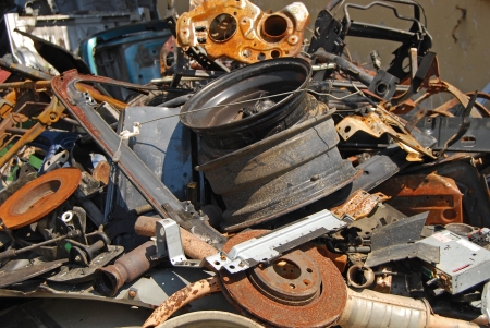 Scrap heap of used automobile parts as backgroundの写真素材