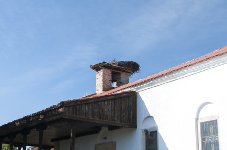 Old orthodox rural church facade closeup in sunny dayの写真素材