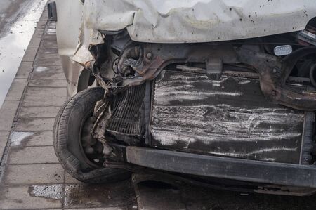 Crushed in car accident transport vanの写真素材