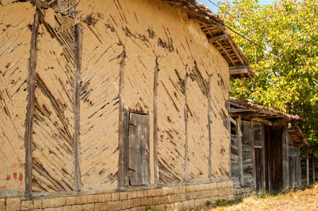 clay wall of rural country farm houseの写真素材