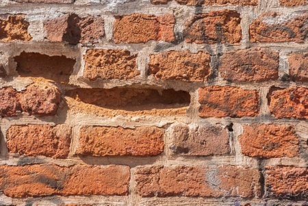 Weathered masonry brick wall closeup as brick background