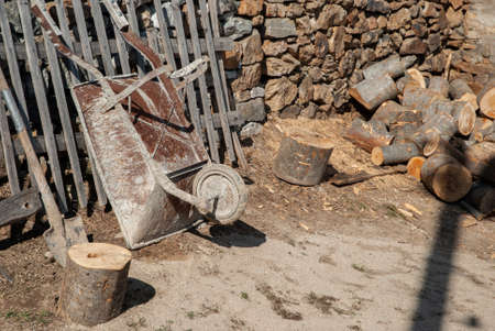 View of rural farm house yard closeup in sunny day