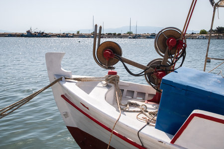 Fishing boat net drum winch closeup on sunny summer dayの写真素材