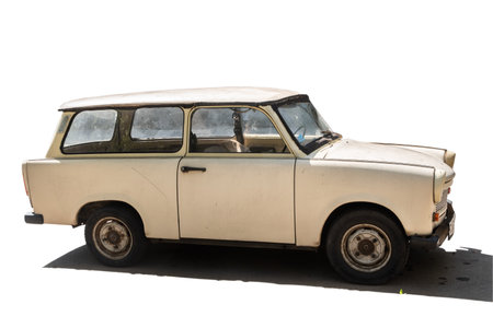 Old vintage Trabant car isolated on white backgroundの写真素材
