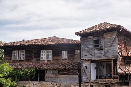 Old wooden house in the old town of Bulgariaの写真素材