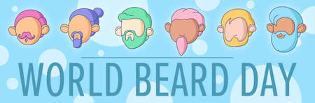 Vector banner for world beard day. Men, cartoon style.のイラスト素材