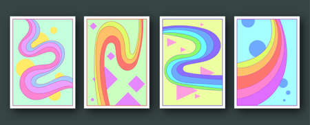 Set of 4 abstract vector posters in retro style. Background, color, geometry. Concept.のイラスト素材