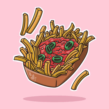 Colorful takeaway food sold on the street in different countries. Vector illustration, sticker.のイラスト素材