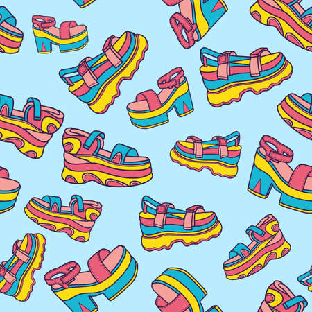 Colored seamless pattern of shoe prints. Vector illustration, design, doodle.のイラスト素材