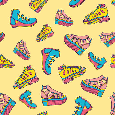 Colored seamless pattern of shoe prints. Vector illustration, design, doodle.のイラスト素材