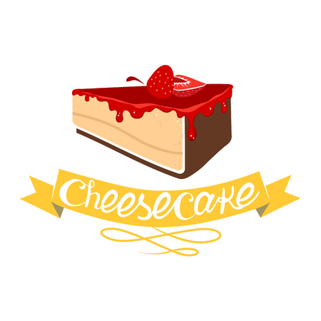 Cheesecake dessert with strawberry jam. illustration isolated on white backgroundのイラスト素材