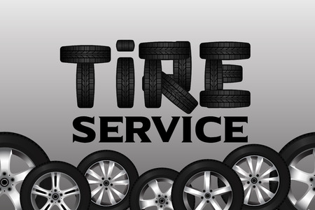 Tire service with wheel seamless border. Shining car disk design isolated on backgroundのイラスト素材