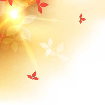 Autumn blurred orange abstract background with bokeh effect, red leaves. Vector illustrationのイラスト素材