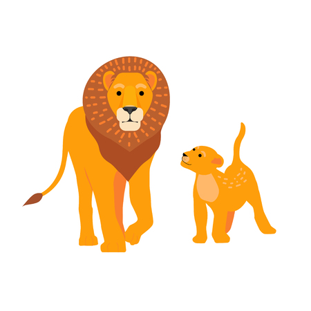 Lion and son family illustration. Happy Fathers Day.のイラスト素材