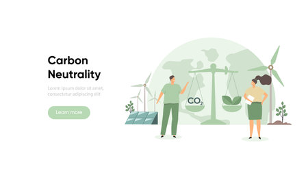 Carbon neutrality and co2 reduction sustainability concept. ESG, green and sustainable industry vector illustrationのイラスト素材