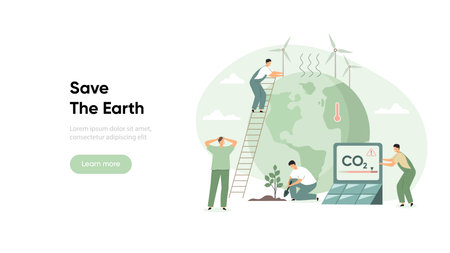 Carbon management and co2 reduction sustainability concept. Save the Earth, ESG, green and sustainable industry vector illustrationのイラスト素材
