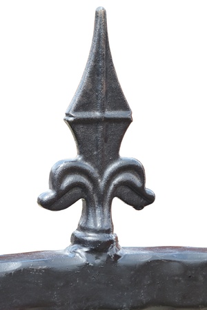 Part of twisted decorative black wrought iron isolated on white の写真素材