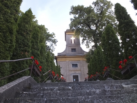 Village church at nightの写真素材