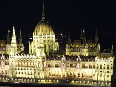 Hungarian parliament at nightの写真素材