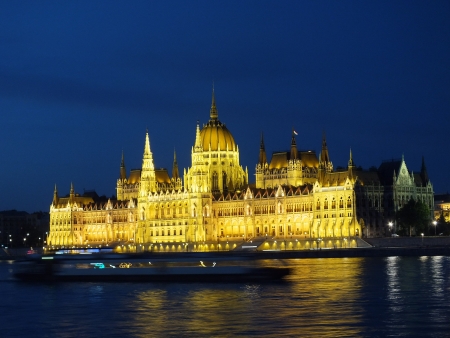 Hungarian parliament at nightの写真素材