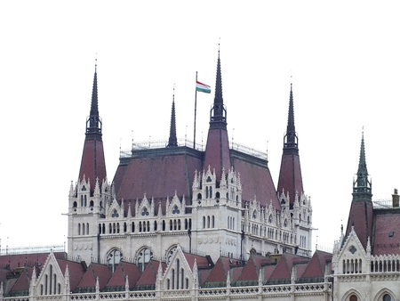 Towers with Hungarian flagの写真素材