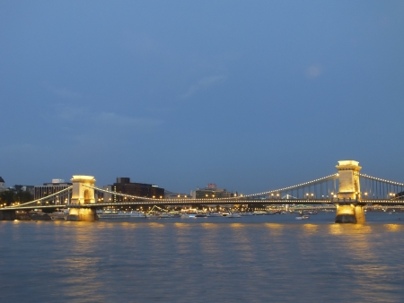 The Chain Bridge in Hungary at nightの写真素材