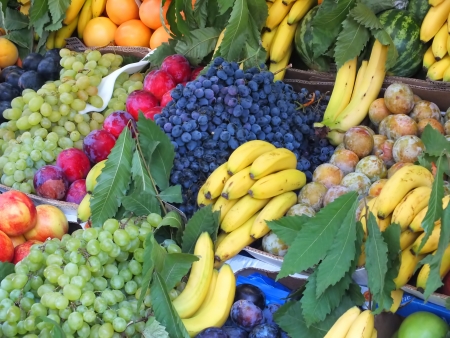 Fruit market with delicious fruitsの写真素材