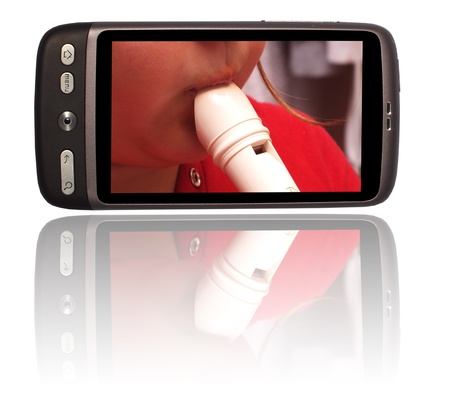 Smartphone with instrument on the screenの写真素材