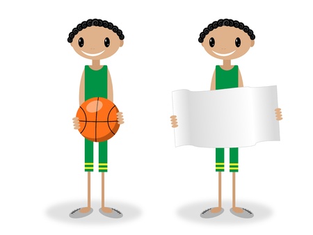 Illustration of a boy holding a basketball ball and the other is do the same with a platのイラスト素材