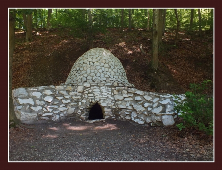 Old fireplace in a Hungarian forestの写真素材