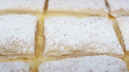 Delicious cakes with sugar powder - close up pictureの写真素材