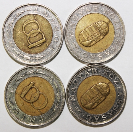 Some piece of hungarian coins are isolated on whiteの写真素材
