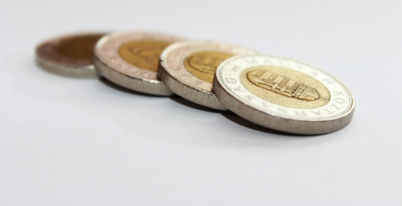 Some piece of hungarian coins are isolated on whiteの写真素材