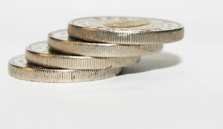 Some piece of hungarian coins are isolated on whiteの写真素材