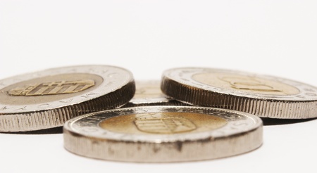 Some piece of hungarian coins are isolated on whiteの写真素材