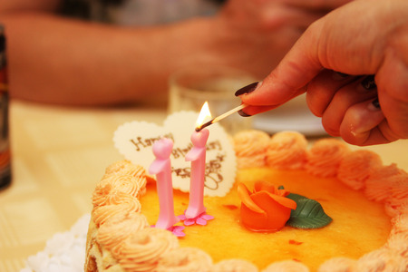 Birthday cake with candlesの写真素材