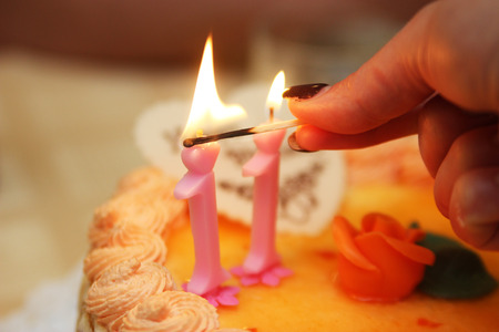 Birthday cake with candlesの写真素材