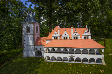 Miniatures at the park Mini-hungary - reproductions of monuments in the Historical Hungary Szarvas, Hungary.のeditorial素材