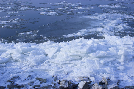 Hungarian River, Danube in the winter - swimming ice tables