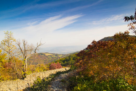 Bend of Danube in Hungary from castle(Visegrad)の写真素材