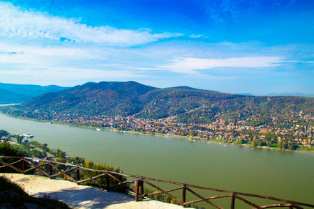 Bend of Danube in Hungary from castle(Visegrad)の写真素材