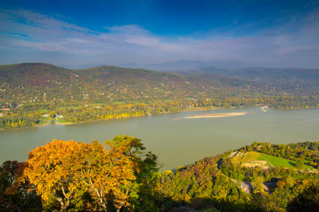 Bend of Danube in Hungary from castle(Visegrad)の写真素材