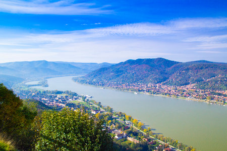 Bend of Danube in Hungary from castle(Visegrad)の写真素材